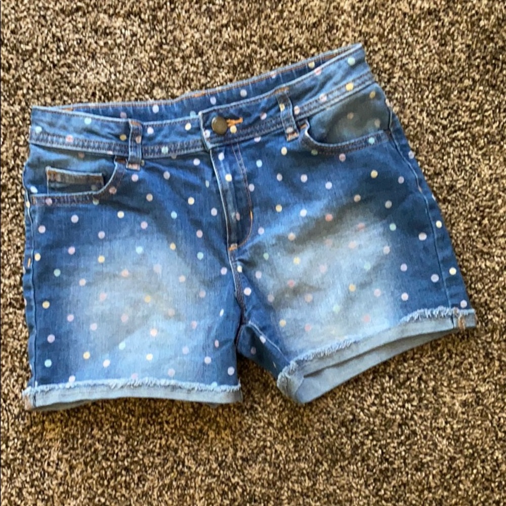 Girls Jean Shorts with Colorful Polka Dots